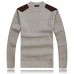 Mens Thick Sweaters Casual Knitting Splicing Shoulder Pullovers