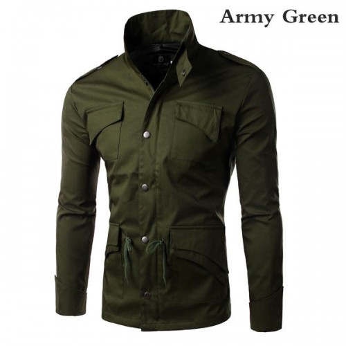 Men's Military Style Stand Collar Winter Jacket Slim Fit Fashion Coat