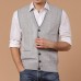 Men Fall Winter Woollen V-neck Solid Color Warm Cardigan Waistcoat Vest Knit Sleeveless Sweater