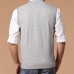 Men Fall Winter Woollen V-neck Solid Color Warm Cardigan Waistcoat Vest Knit Sleeveless Sweater