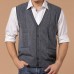 Men Fall Winter Woollen V-neck Solid Color Warm Cardigan Waistcoat Vest Knit Sleeveless Sweater