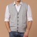 Men Fall Winter Woollen V-neck Solid Color Warm Cardigan Waistcoat Vest Knit Sleeveless Sweater