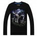 Men Cotton Blended 3D Printed Noctilucent Wolf Long Sleeve T-shirt