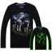 Men Cotton Blended 3D Printed Noctilucent Wolf Long Sleeve T-shirt