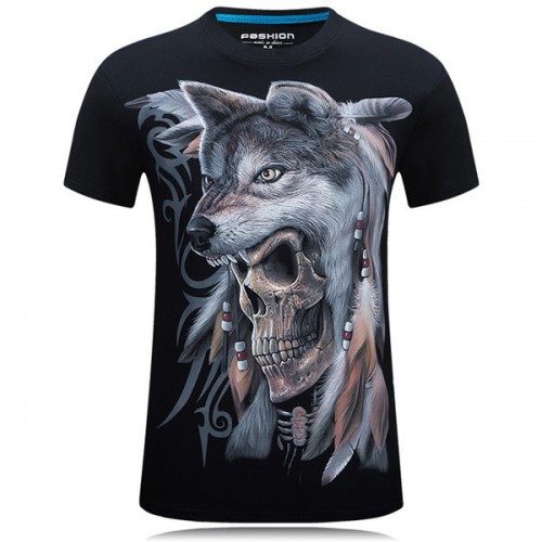 Mens Wolf 3D Animal Skull Printing Plus Size Tees Summer Personality Short Sleeve T-shirt