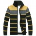 Winter Thick Casual Stand Collar Sweaters Mens Stripe Knitted Zipper Jacquard Cardigan