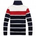 Winter Thick Casual Stand Collar Sweaters Mens Stripe Knitted Zipper Jacquard Cardigan