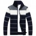 Winter Thick Casual Stand Collar Sweaters Mens Stripe Knitted Zipper Jacquard Cardigan