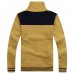 Mens Stand Collar Knitted Sweater Cardigan Spell Color Zipper Casual Jacket Coat