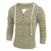 Mens Casual V-neck Knitted Hooded Sweater Solid Color Long Sleeve Pullover