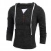 Mens Casual V-neck Knitted Hooded Sweater Solid Color Long Sleeve Pullover