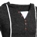 Mens Casual V-neck Knitted Hooded Sweater Solid Color Long Sleeve Pullover