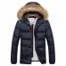 Mens Winter Fur Collar Detachable Hood Thick Warm Padded Jacket Parka