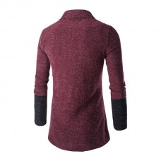 Mens Fashion Stitching Turn-down Collar Knitted Cardigans Casual Slim Fit Sweater