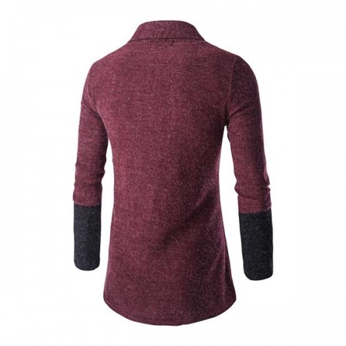 Mens Fashion Stitching Turn-down Collar Knitted Cardigans Casual Slim Fit Sweater