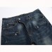 Mens Moustache Folded Stitching Elastic Jeans Fashion Casual Mid-rise Straight Legs Denim Pants