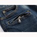 Mens Moustache Folded Stitching Elastic Jeans Fashion Casual Mid-rise Straight Legs Denim Pants