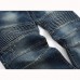 Mens Moustache Folded Stitching Elastic Jeans Fashion Casual Mid-rise Straight Legs Denim Pants