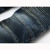 Mens Moustache Folded Stitching Elastic Jeans Fashion Casual Mid-rise Straight Legs Denim Pants