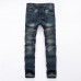 Mens Moustache Folded Stitching Elastic Jeans Fashion Casual Mid-rise Straight Legs Denim Pants