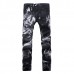 Mens Fashion Wolf Printing Black Straight Leg Denim Long Pants Jeans US Size 30-40