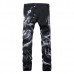 Mens Fashion Wolf Printing Black Straight Leg Denim Long Pants Jeans US Size 30-40