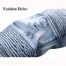 Mens Fashion Casual Motorcycle Biker Pleat Straight Legs Ripped Jeans Denim Pants