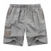 Mens Summer Casual Elastic Waist Multi Pockets Shorts Solid Color Cotton Shorts