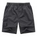 Mens Summer Casual Elastic Waist Multi Pockets Shorts Solid Color Cotton Shorts