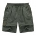 Mens Summer Casual Elastic Waist Multi Pockets Shorts Solid Color Cotton Shorts