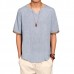 Retro Chinese Style T-shirt Summer Men's Linen Solid Color V-neck Short Sleeve Tops Tees