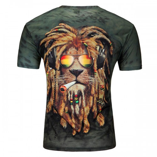 Plus Size Fashion Lion Head 3D Printed T-shirts Men's Loose-fitting Short Sleeve Tops Tees