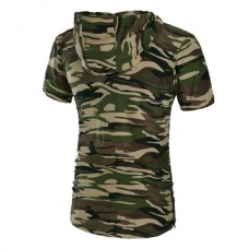 Summer Men's Casual Long Hooded T-shirt Camouflage Sports Shorts-sleeved T-shirt