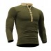 Mens Cotton Stand Collar T-shirts Buttons Breathable Long Sleeve Solid Color Tops