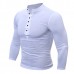 Mens Cotton Stand Collar T-shirts Buttons Breathable Long Sleeve Solid Color Tops