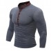 Mens Cotton Stand Collar T-shirts Buttons Breathable Long Sleeve Solid Color Tops