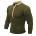 Mens Cotton Stand Collar T-shirts Buttons Breathable Long Sleeve Solid Color Tops