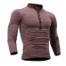 Mens Cotton Stand Collar T-shirts Buttons Breathable Long Sleeve Solid Color Tops