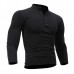 Mens Cotton Stand Collar T-shirts Buttons Breathable Long Sleeve Solid Color Tops