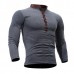 Mens Cotton Stand Collar T-shirts Buttons Breathable Long Sleeve Solid Color Tops