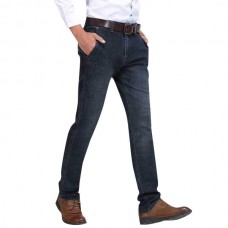 Mens Mid Waist Cotton Straight Legs Outdoor Casual Jeans Solid Color Denim Pants