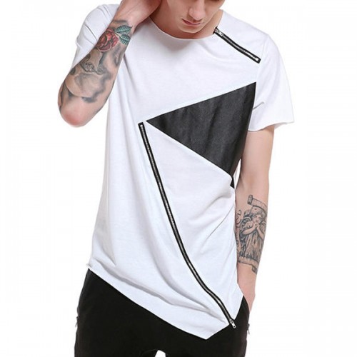 Summer Mens Hip-Hop Hit Color Zipper T-shirt O-neck Short Sleeve Casual Cotton Tops Tees