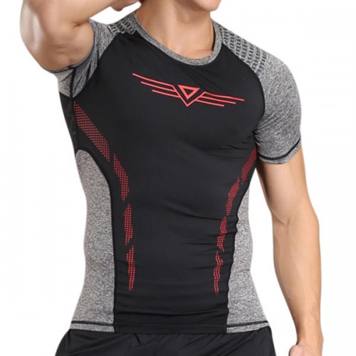 Summer Mens Elastic Training Quick Drying Sport T-shirt Breathable Slim Fitness Jogging Tops Tees