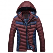 Winter Thick Warm Zipper Detachable Hooded Color Splicing Outwear Jackets for Men