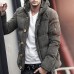 Corduroy Hooded Thick Warm Solid Color Padded Jacket Outwear Parka for Men