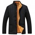 Mens Winter Black Fleece Thick Warm Solid Color Stand Collar Jacket