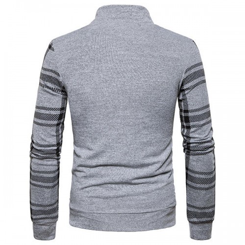 Men's Casual Spliceing Stripe Sweater Pullover Fashion Long Sleeve Button Collar Tops Tees