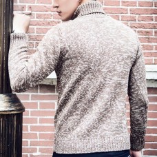 Winter Warm Thick Sweater Pullovers Men's Fashion Solid Color High Neck Slim Fit Knitted Pullover