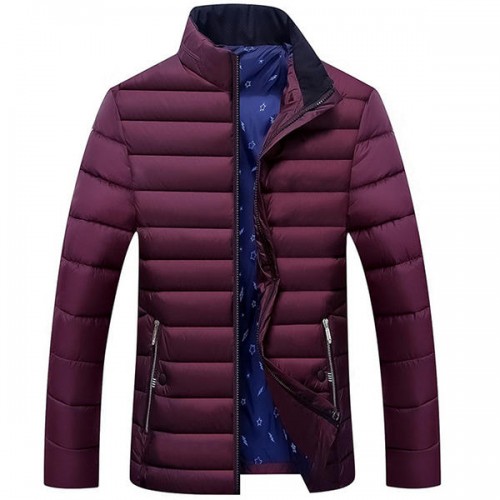 Winter Thick Warm Stand Collar Pure Color Quilted Padded Insulated Jacket for Men