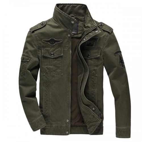 Mens Epaulet Military Cotton Multi-pocket Stand Collar Big Size Jacket